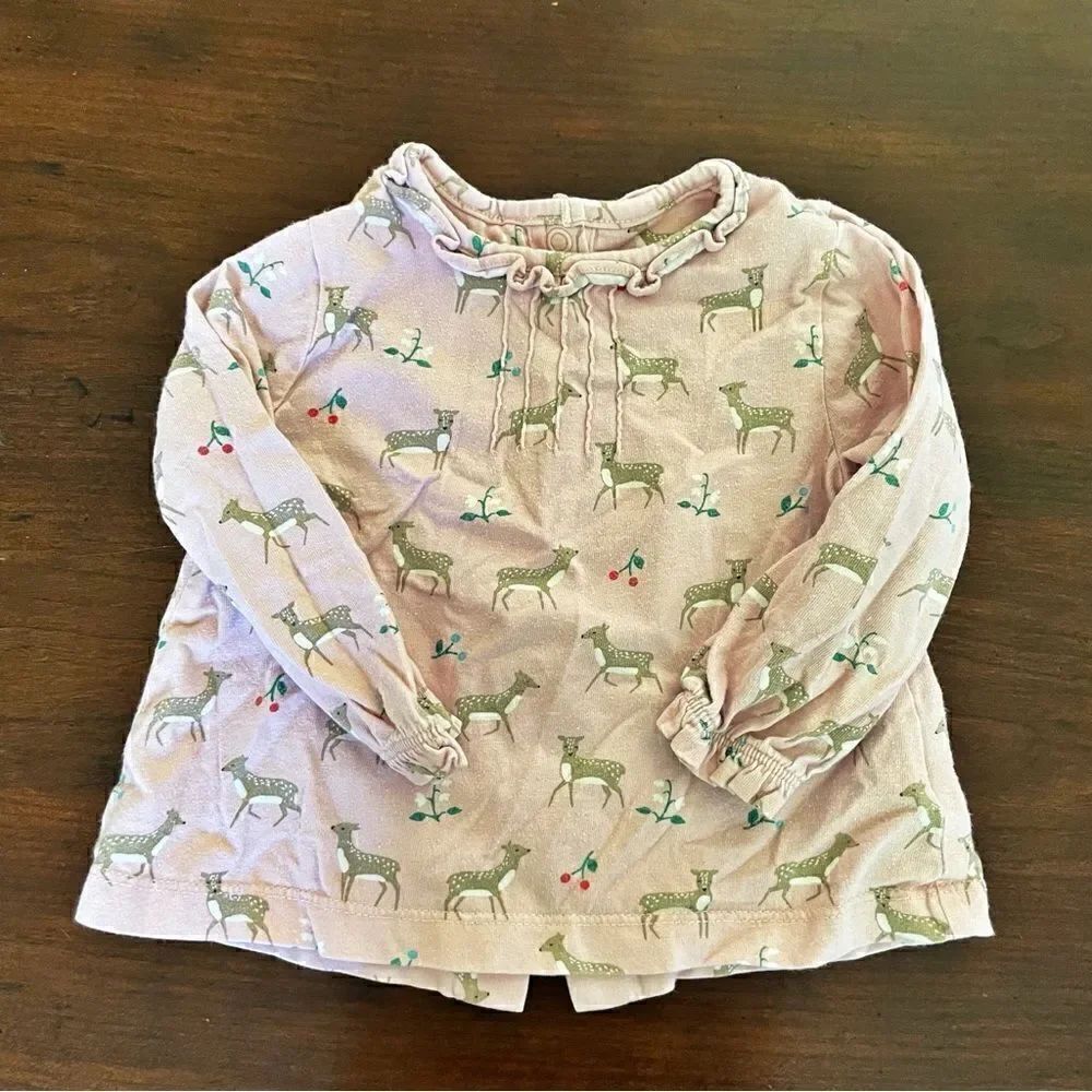 Baby Boden Girls Christmas/ Winter Blouse Deer Holly Size 3-6 Months